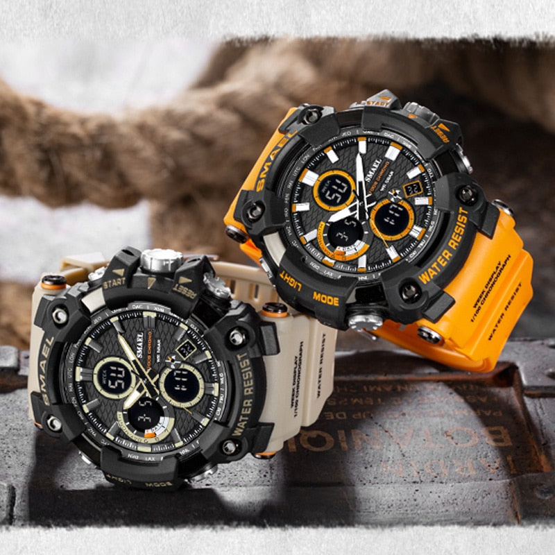 SMAEL 1802D Men's Dual Time Military Sport Watch — 50M Waterproof