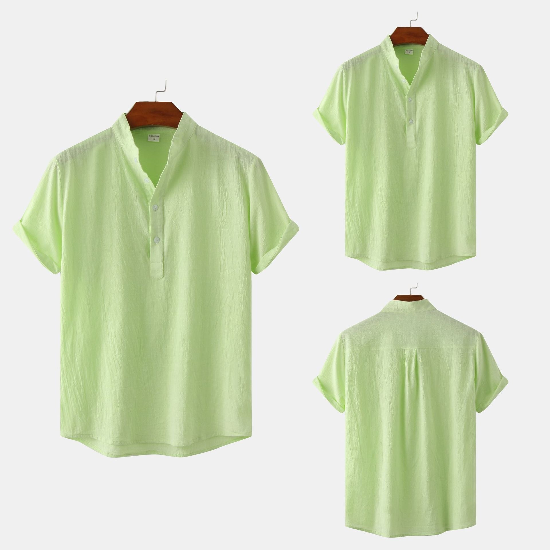 Standing Collar Cotton-Linen Shirt