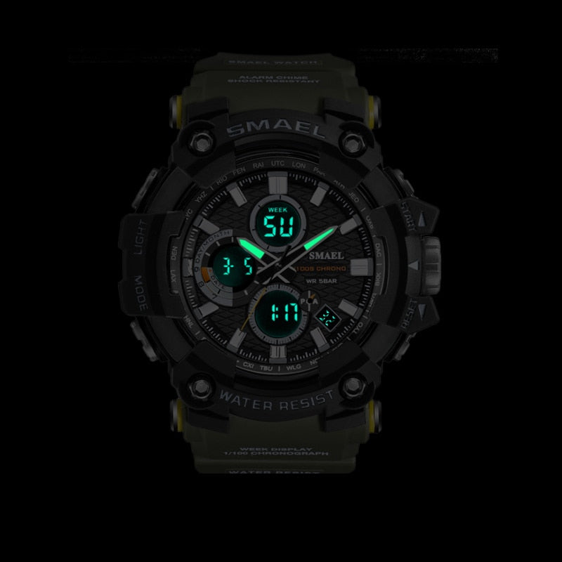 SMAEL 1802D Men's Dual Time Military Sport Watch — 50M Waterproof