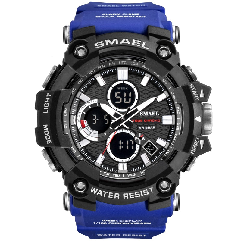 SMAEL 1802D Men's Dual Time Military Sport Watch — 50M Waterproof