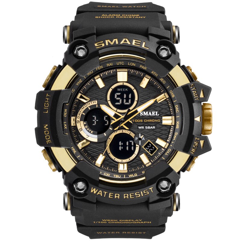 SMAEL 1802D Men's Dual Time Military Sport Watch — 50M Waterproof