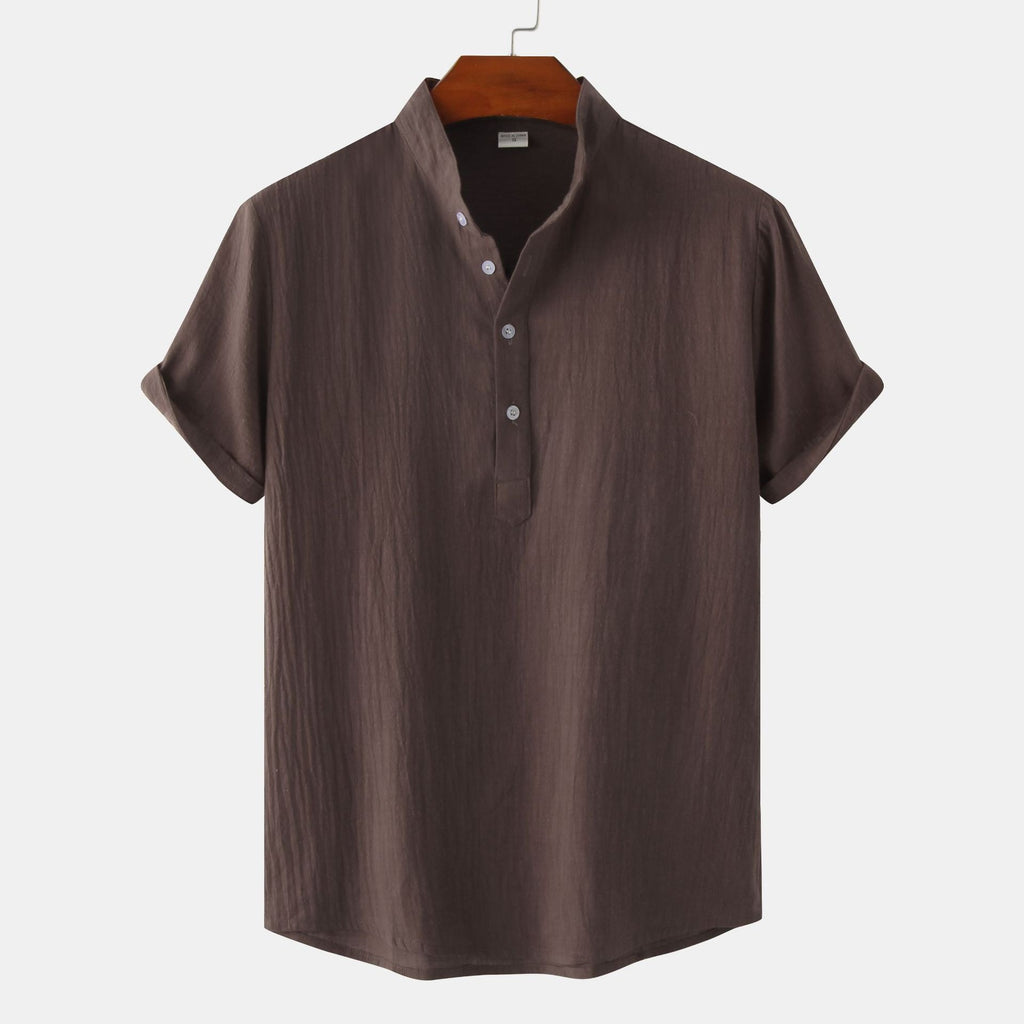 Standing Collar Cotton-Linen Shirt