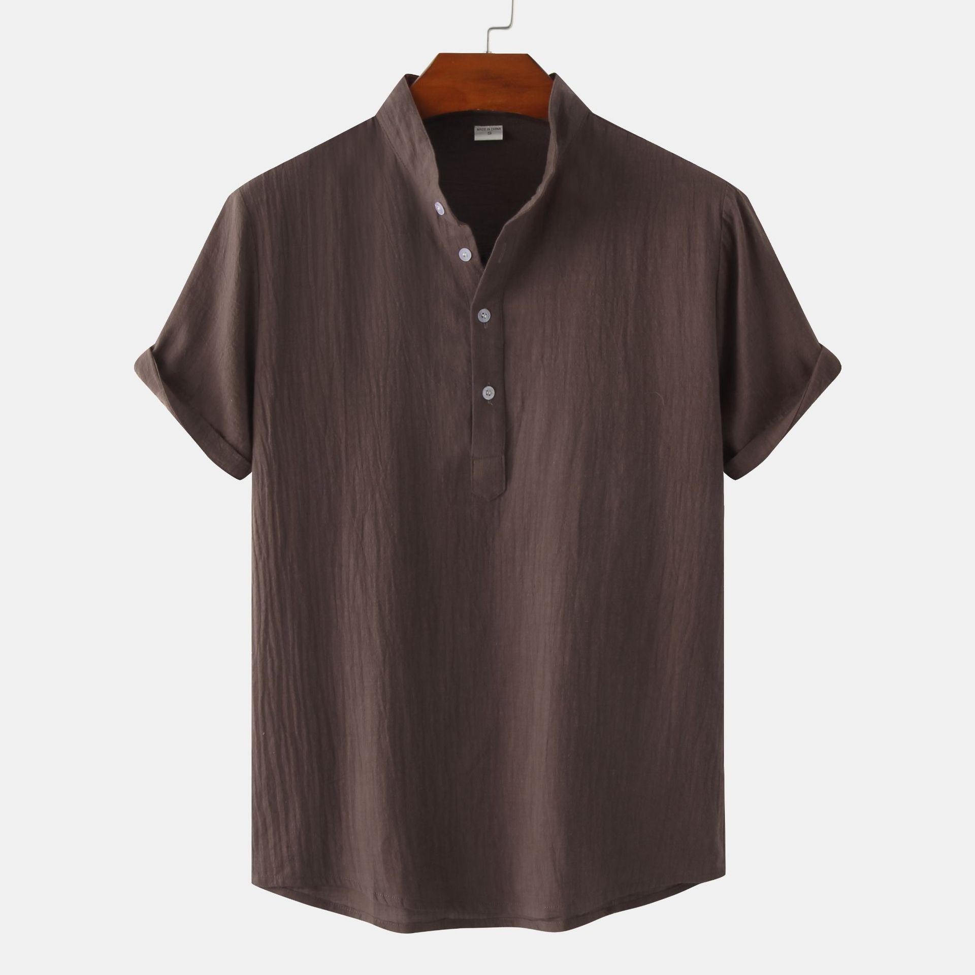 Standing Collar Cotton-Linen Shirt