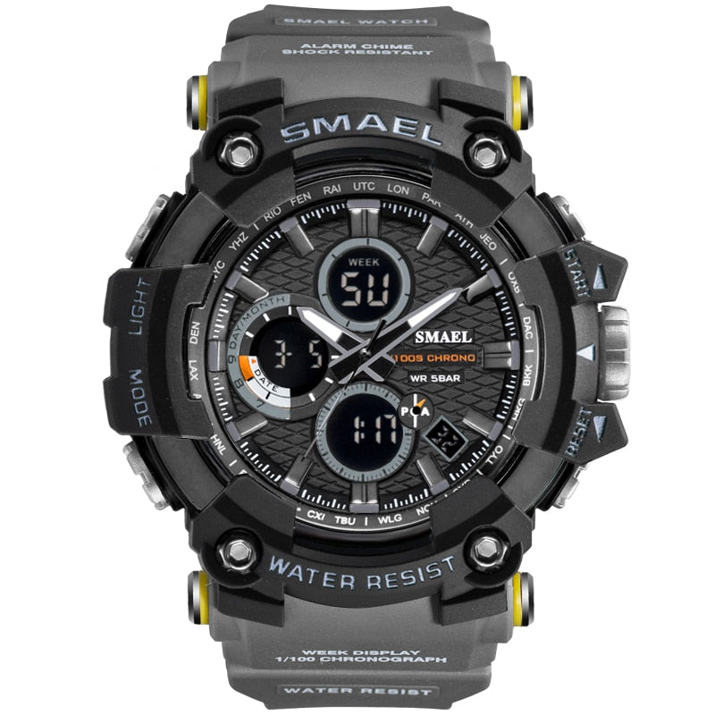 SMAEL 1802D Men's Dual Time Military Sport Watch — 50M Waterproof