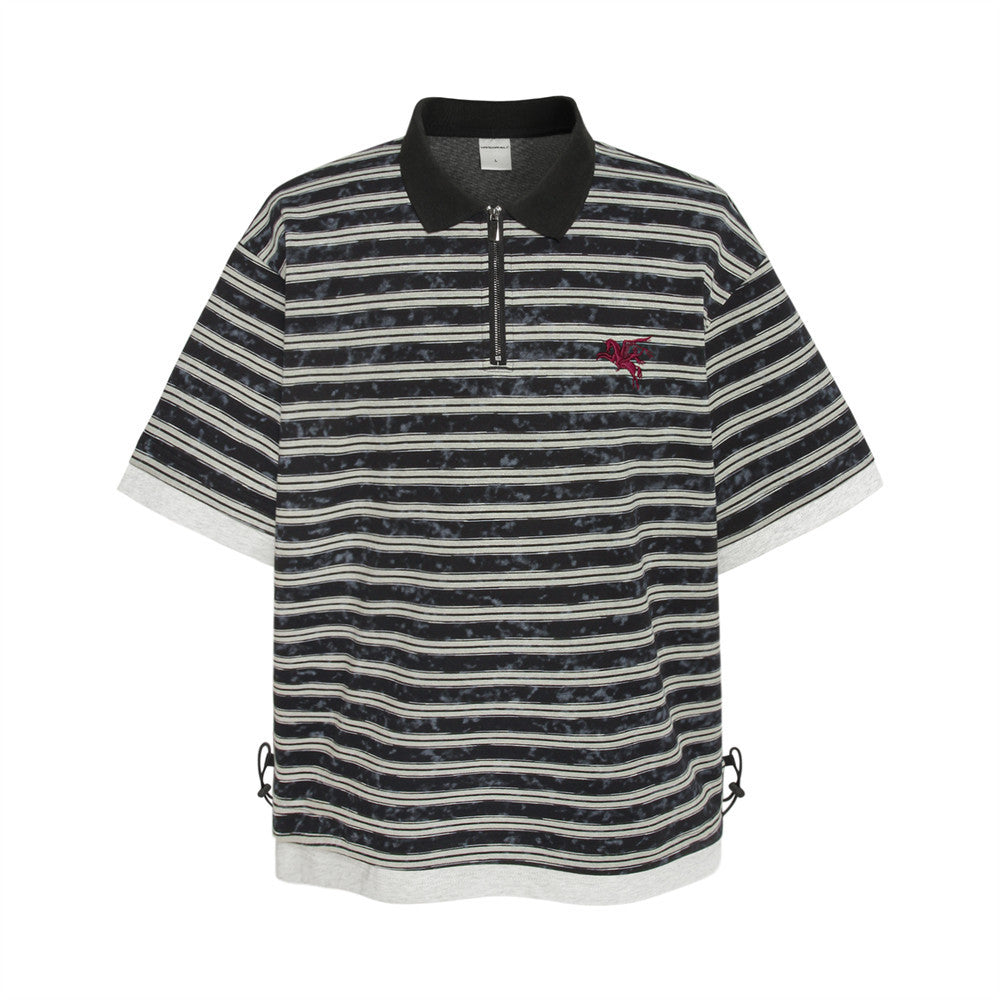 Striped Embroidery Street Tee — Relaxed Fit