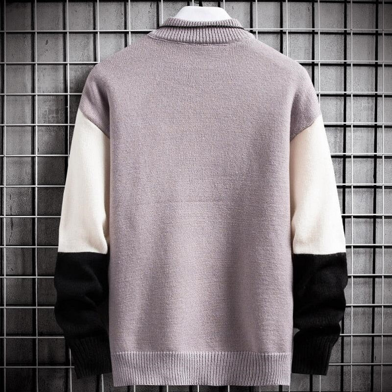 Men's Slim Fit Turtleneck Knit Sweater — Patchwork Design