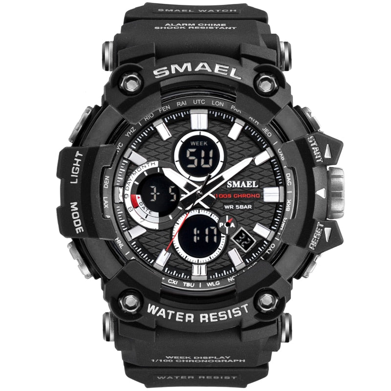SMAEL 1802D Men's Dual Time Military Sport Watch — 50M Waterproof