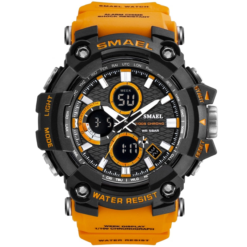 SMAEL 1802D Men's Dual Time Military Sport Watch — 50M Waterproof