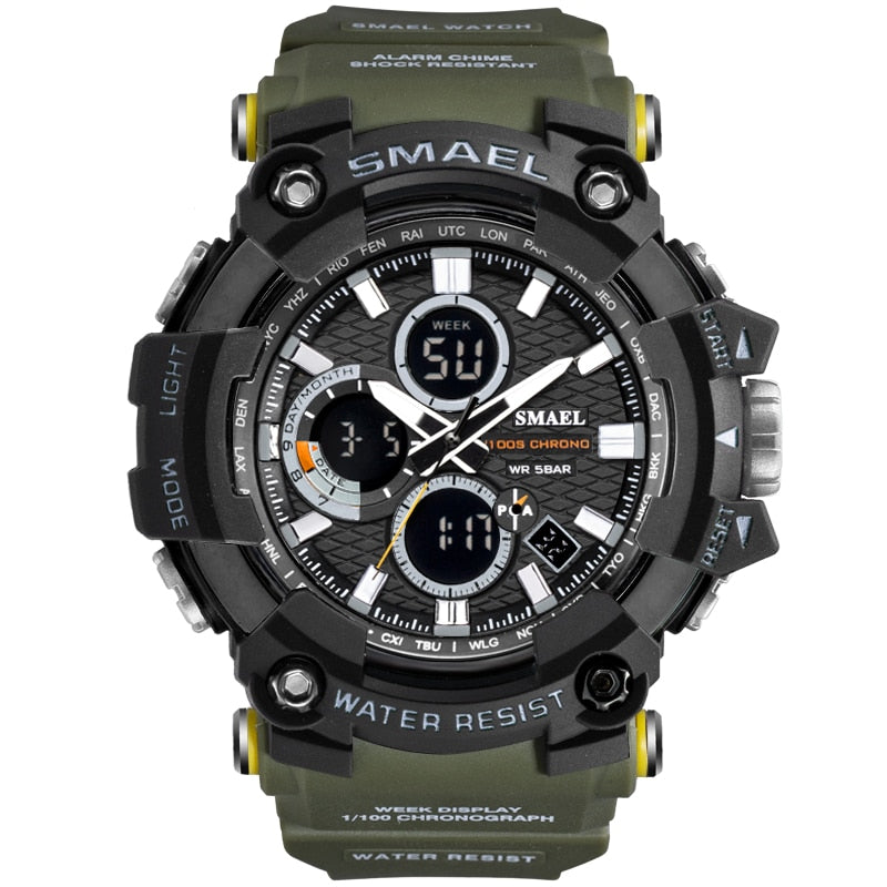 SMAEL 1802D Men's Dual Time Military Sport Watch — 50M Waterproof