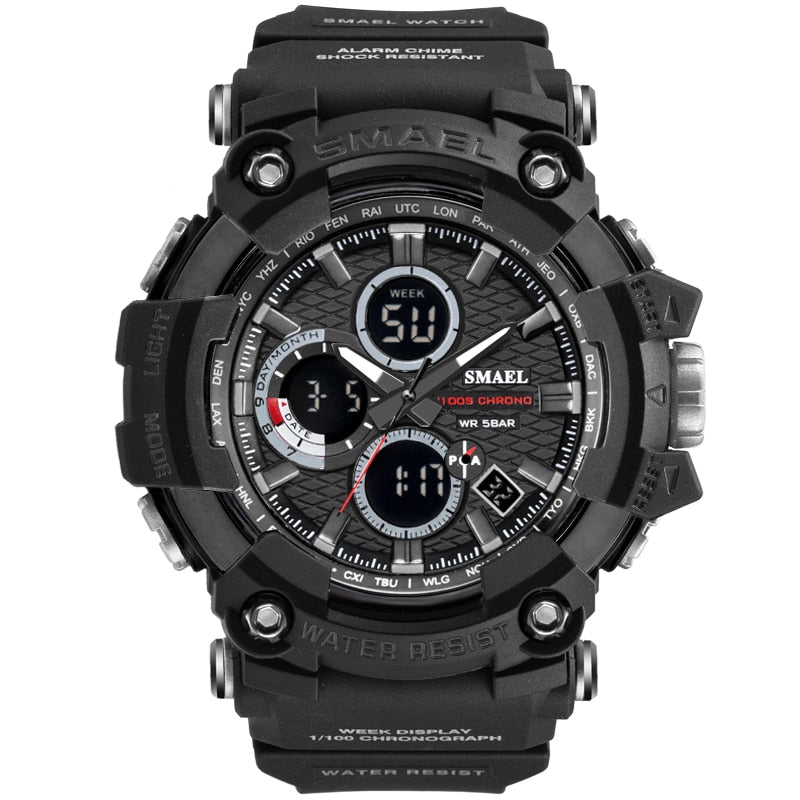 SMAEL 1802D Men's Dual Time Military Sport Watch — 50M Waterproof