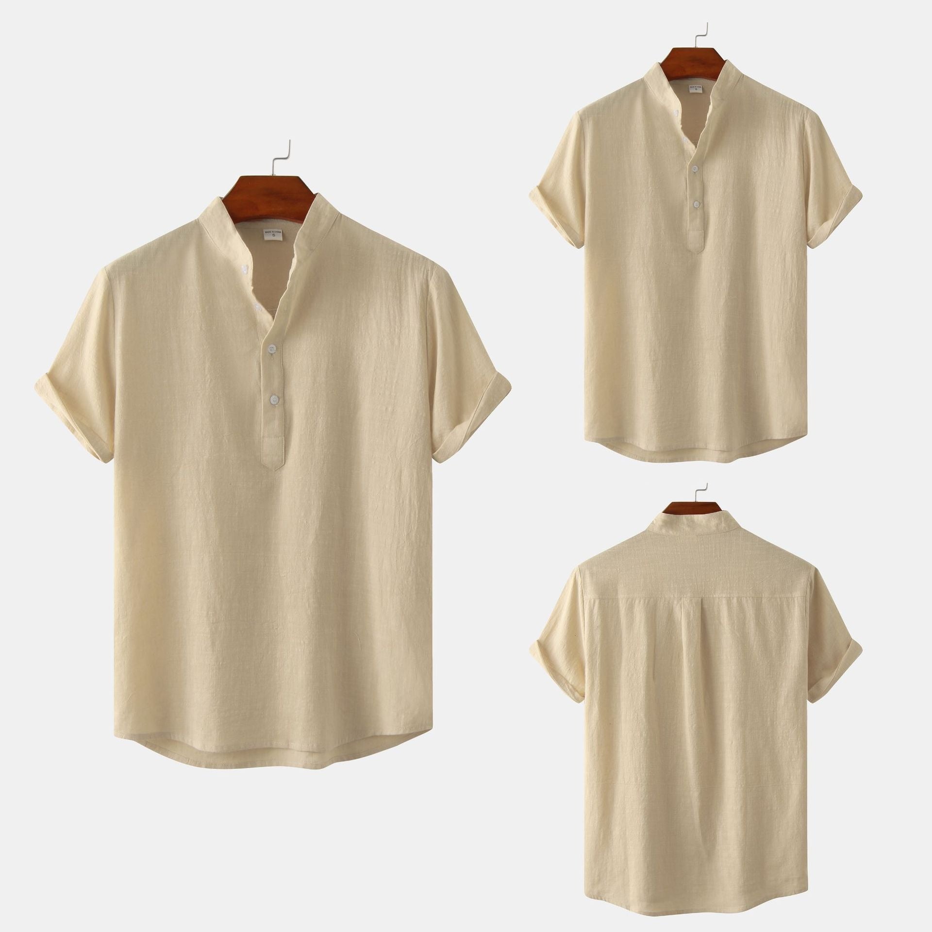 Standing Collar Cotton-Linen Shirt