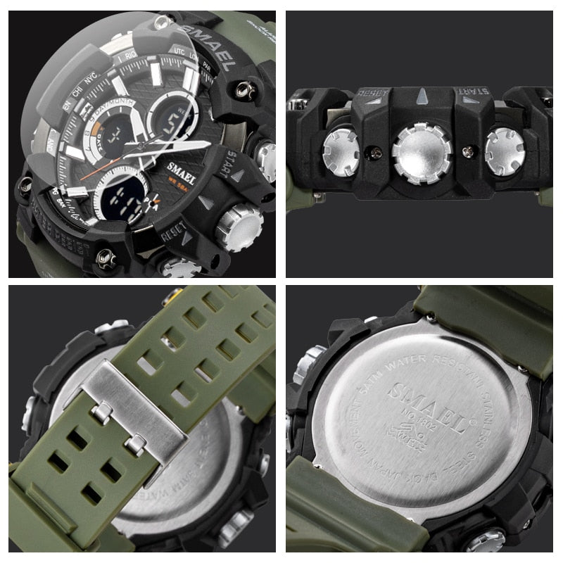 SMAEL 1802D Men's Dual Time Military Sport Watch — 50M Waterproof