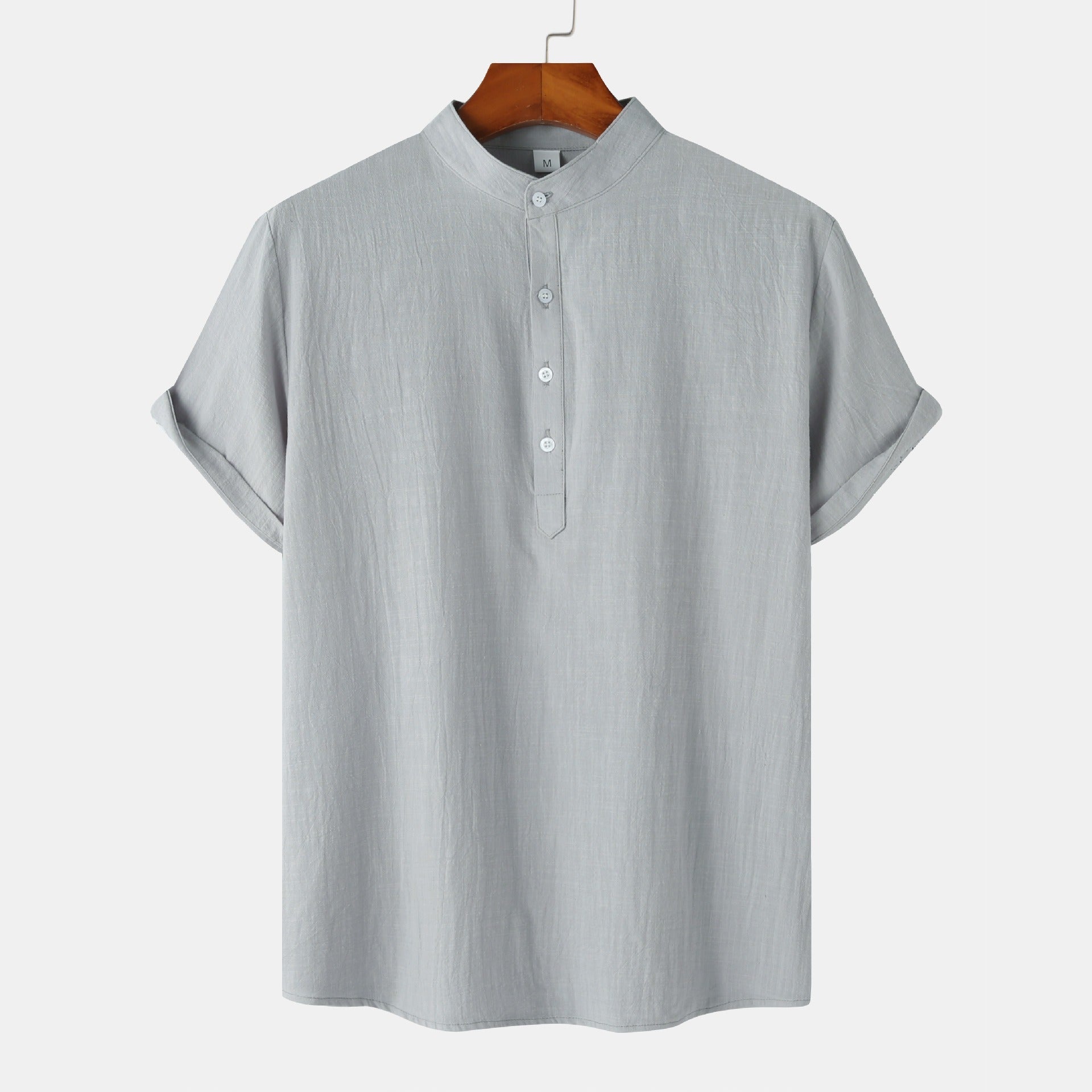 Standing Collar Cotton-Linen Shirt