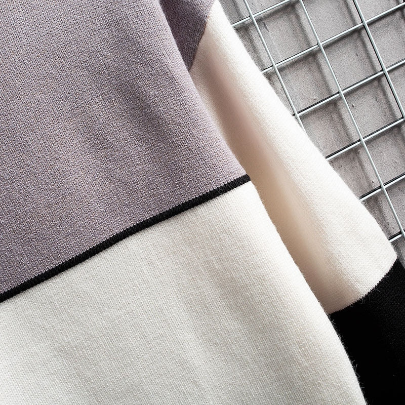 Men's Slim Fit Turtleneck Knit Sweater — Patchwork Design