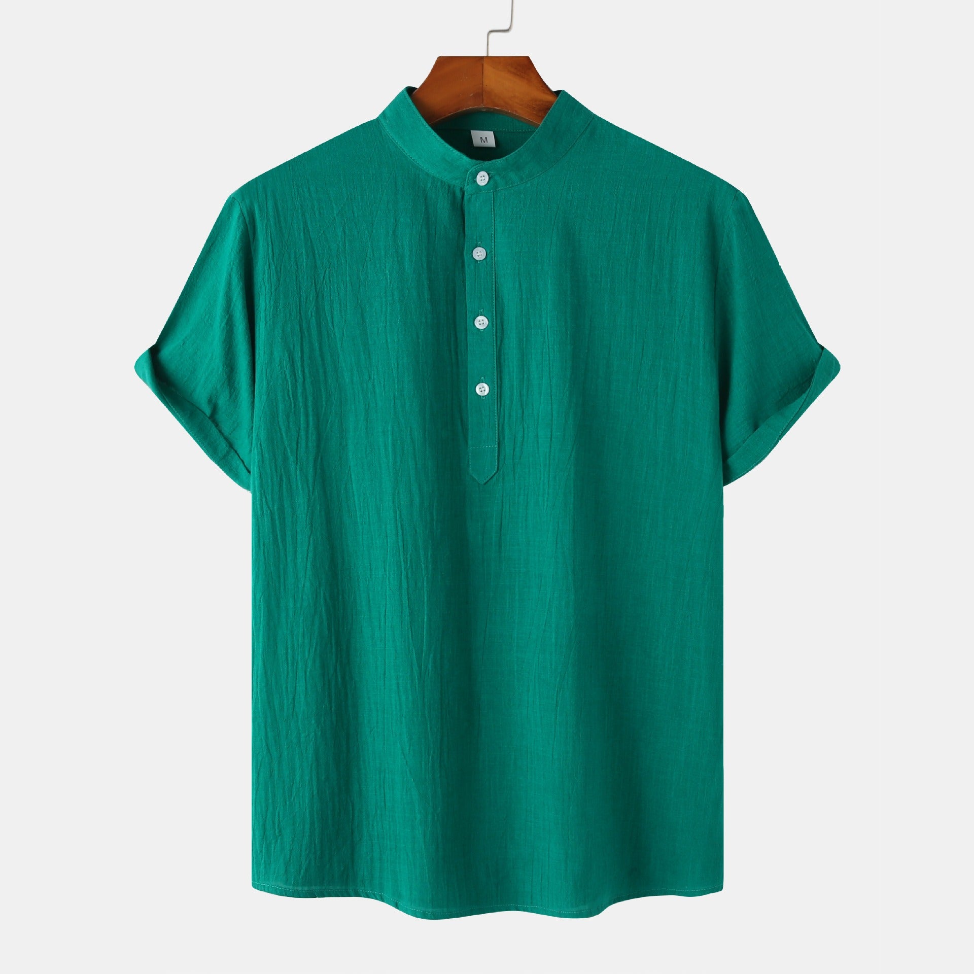 Standing Collar Cotton-Linen Shirt