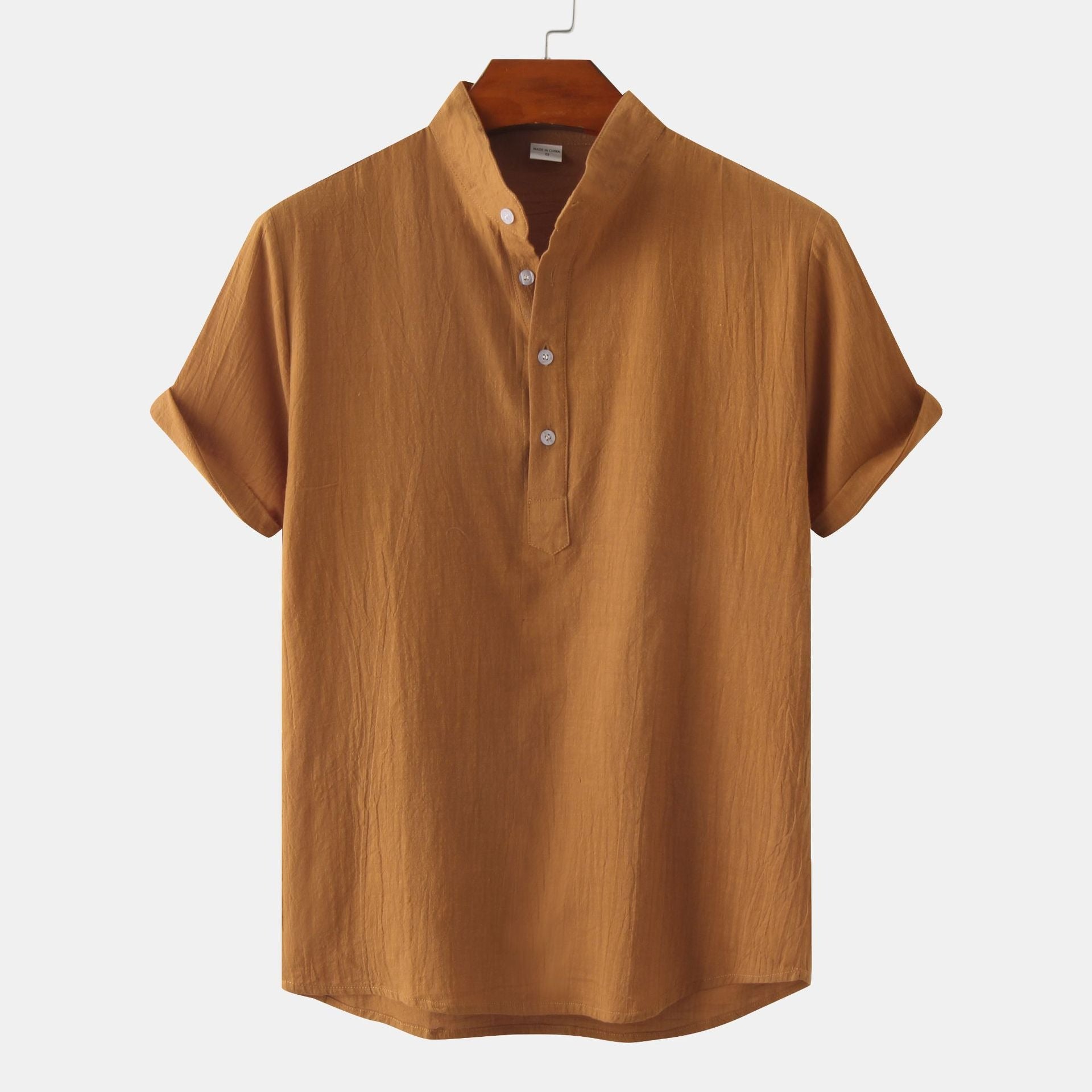 Standing Collar Cotton-Linen Shirt