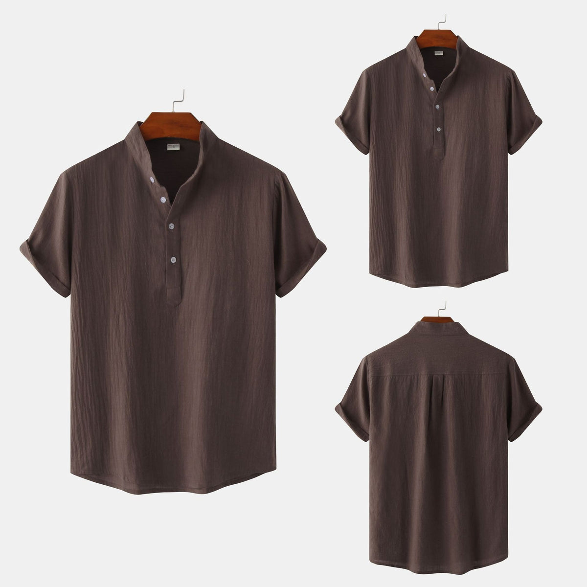 Standing Collar Cotton-Linen Shirt