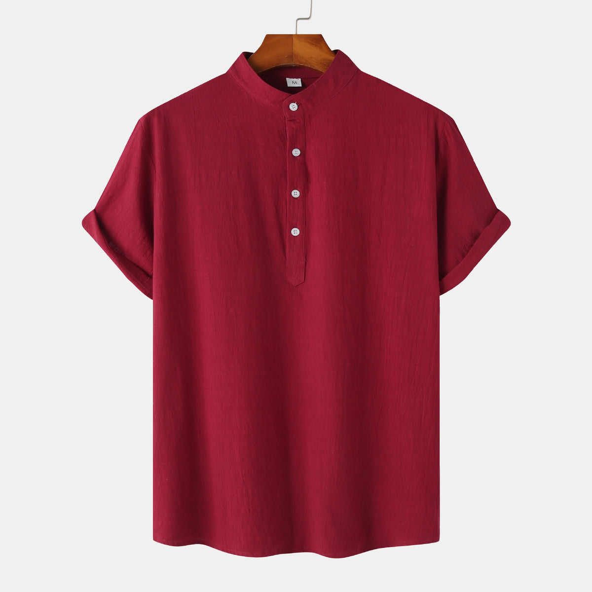 Standing Collar Cotton-Linen Shirt