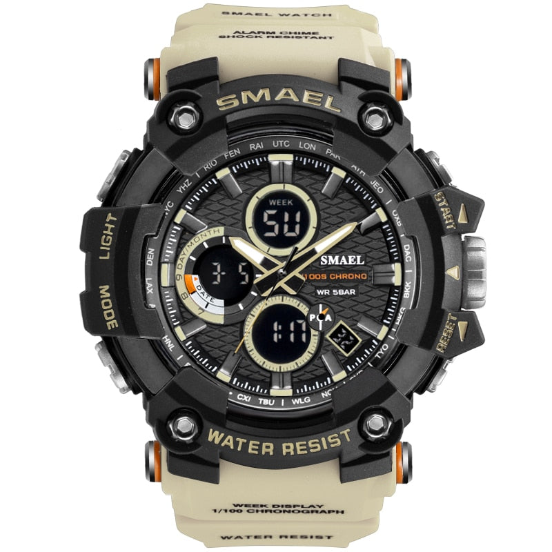 SMAEL 1802D Men's Dual Time Military Sport Watch — 50M Waterproof