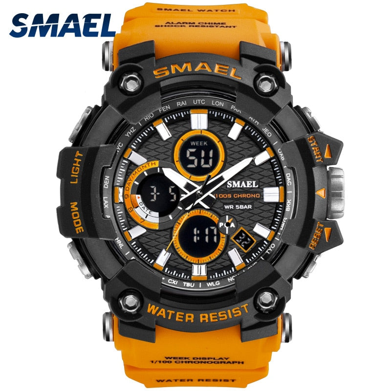 SMAEL 1802D Men's Dual Time Military Sport Watch — 50M Waterproof