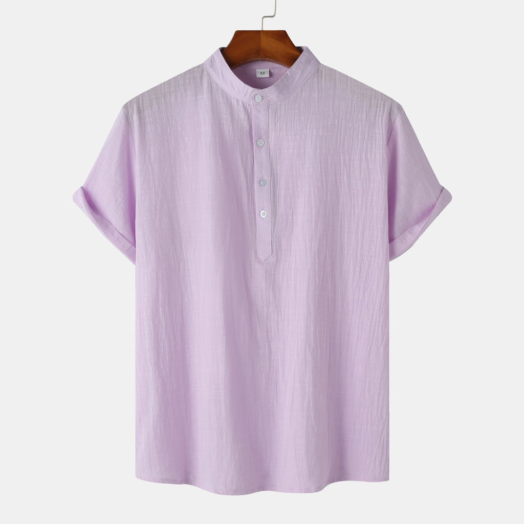 Standing Collar Cotton-Linen Shirt