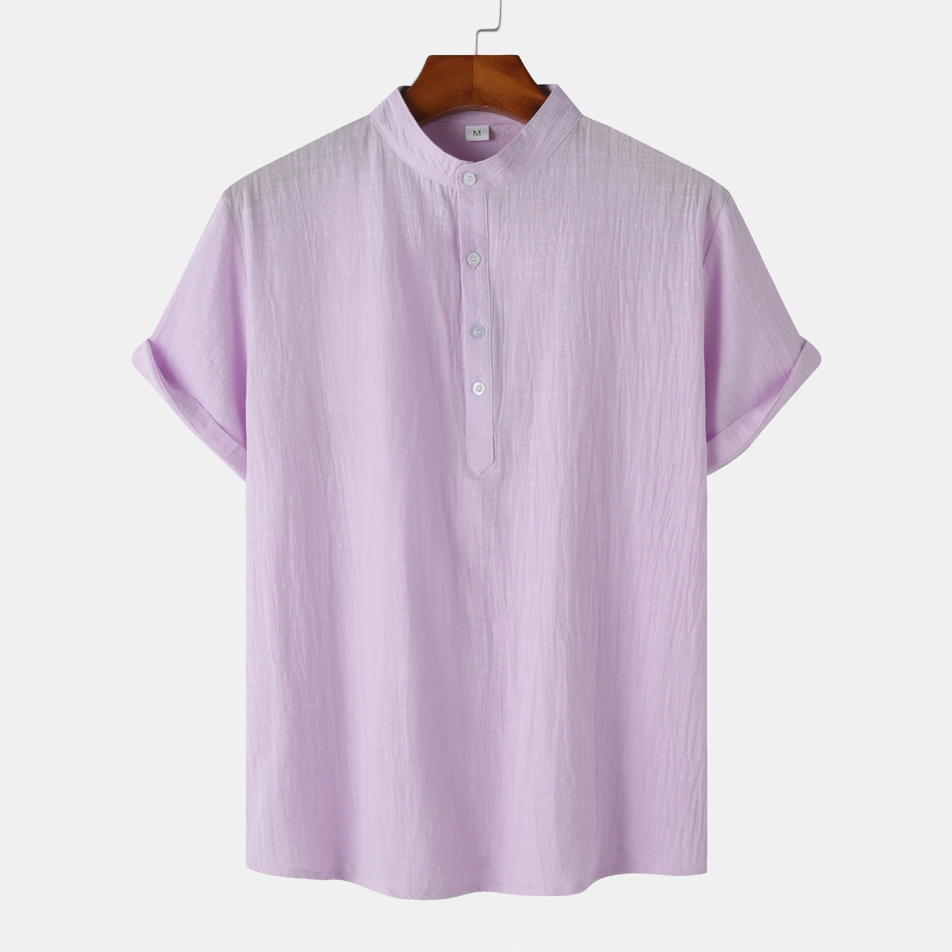 Standing Collar Cotton-Linen Shirt
