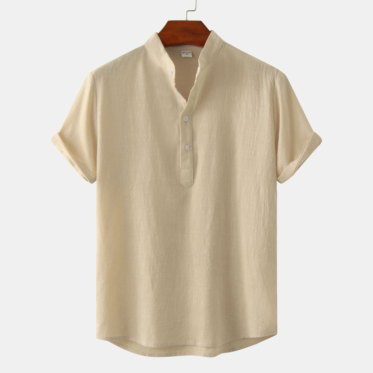 Standing Collar Cotton-Linen Shirt