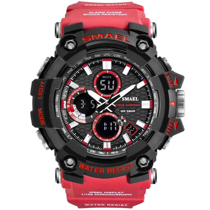 SMAEL 1802D Men's Dual Time Military Sport Watch — 50M Waterproof