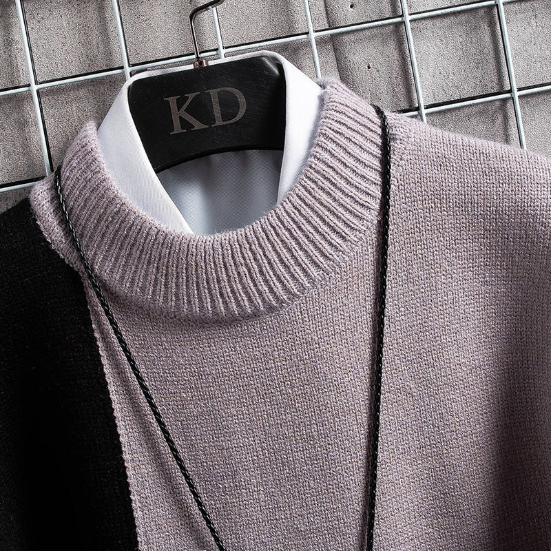 Men's Slim Fit Turtleneck Knit Sweater — Patchwork Design