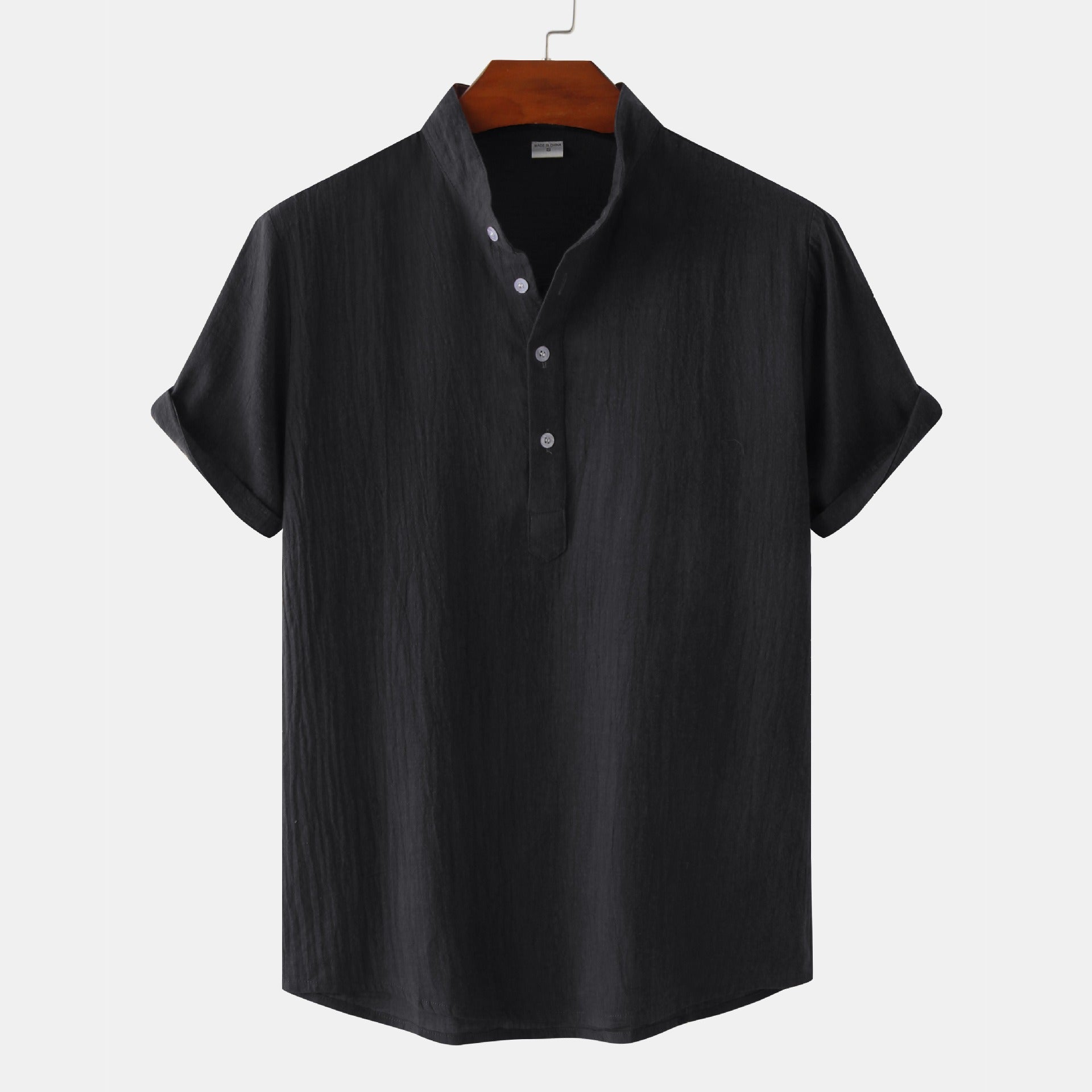 Standing Collar Cotton-Linen Shirt