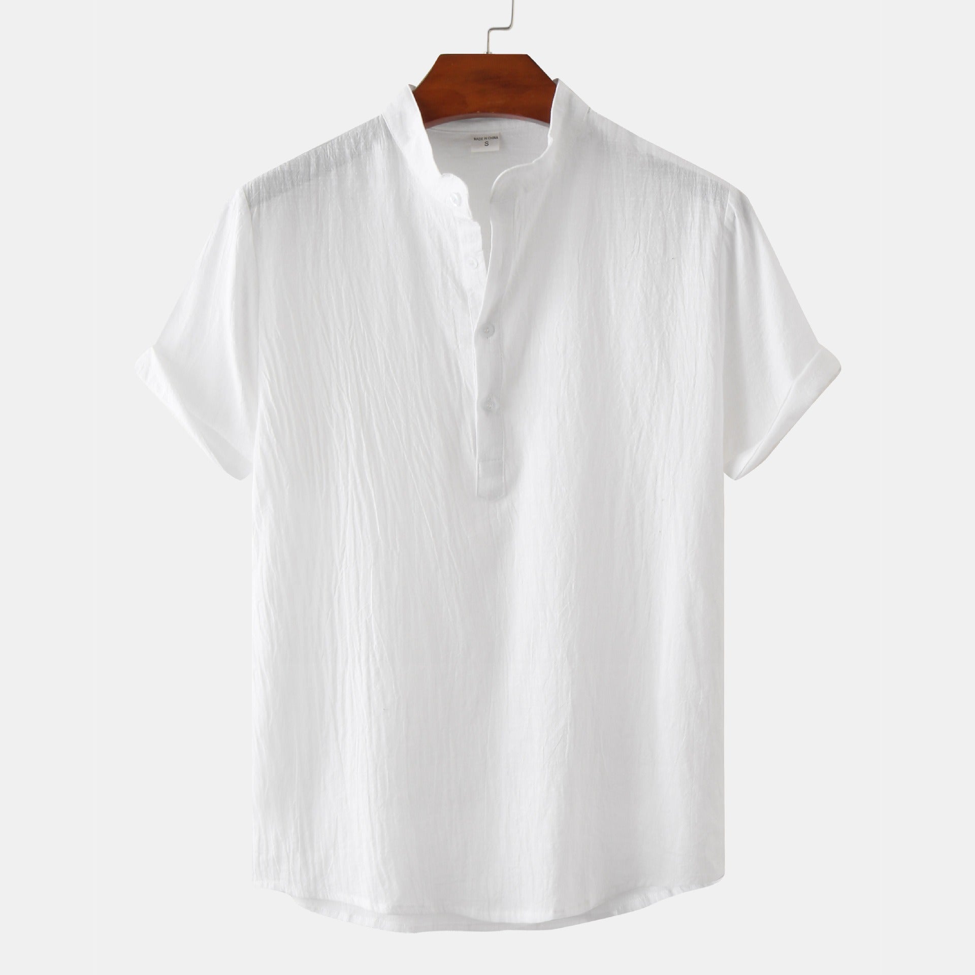Standing Collar Cotton-Linen Shirt