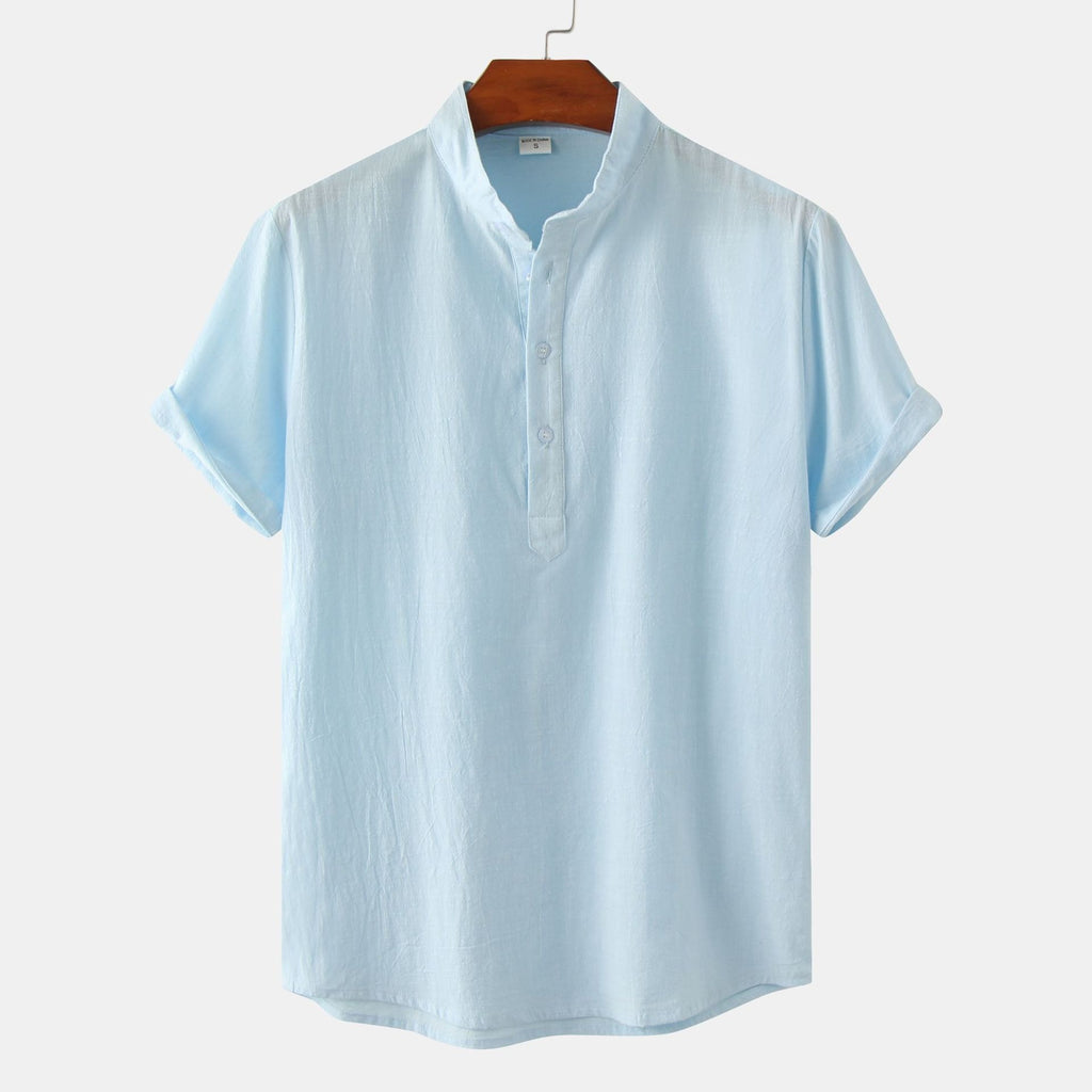 Standing Collar Cotton-Linen Shirt