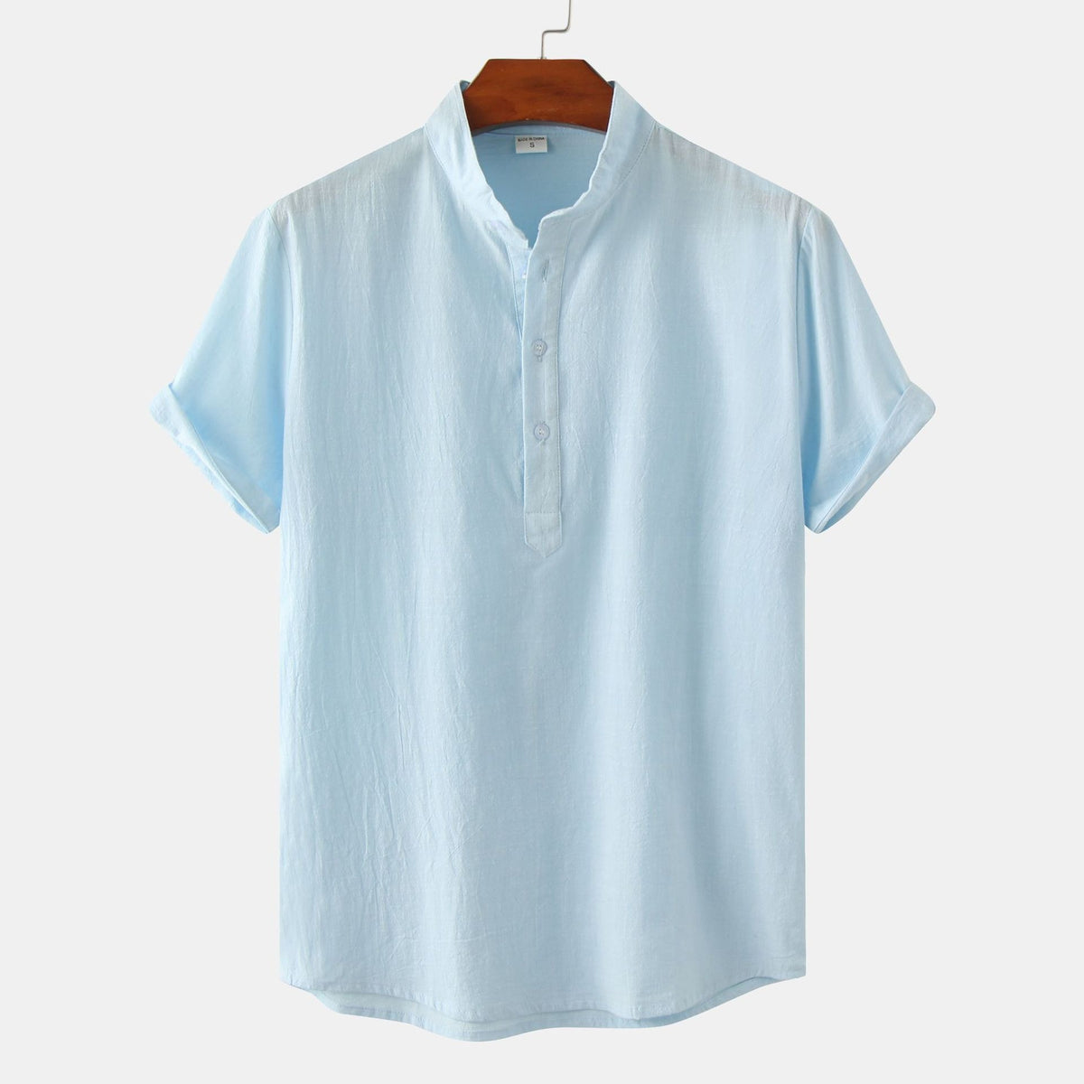 Standing Collar Cotton-Linen Shirt