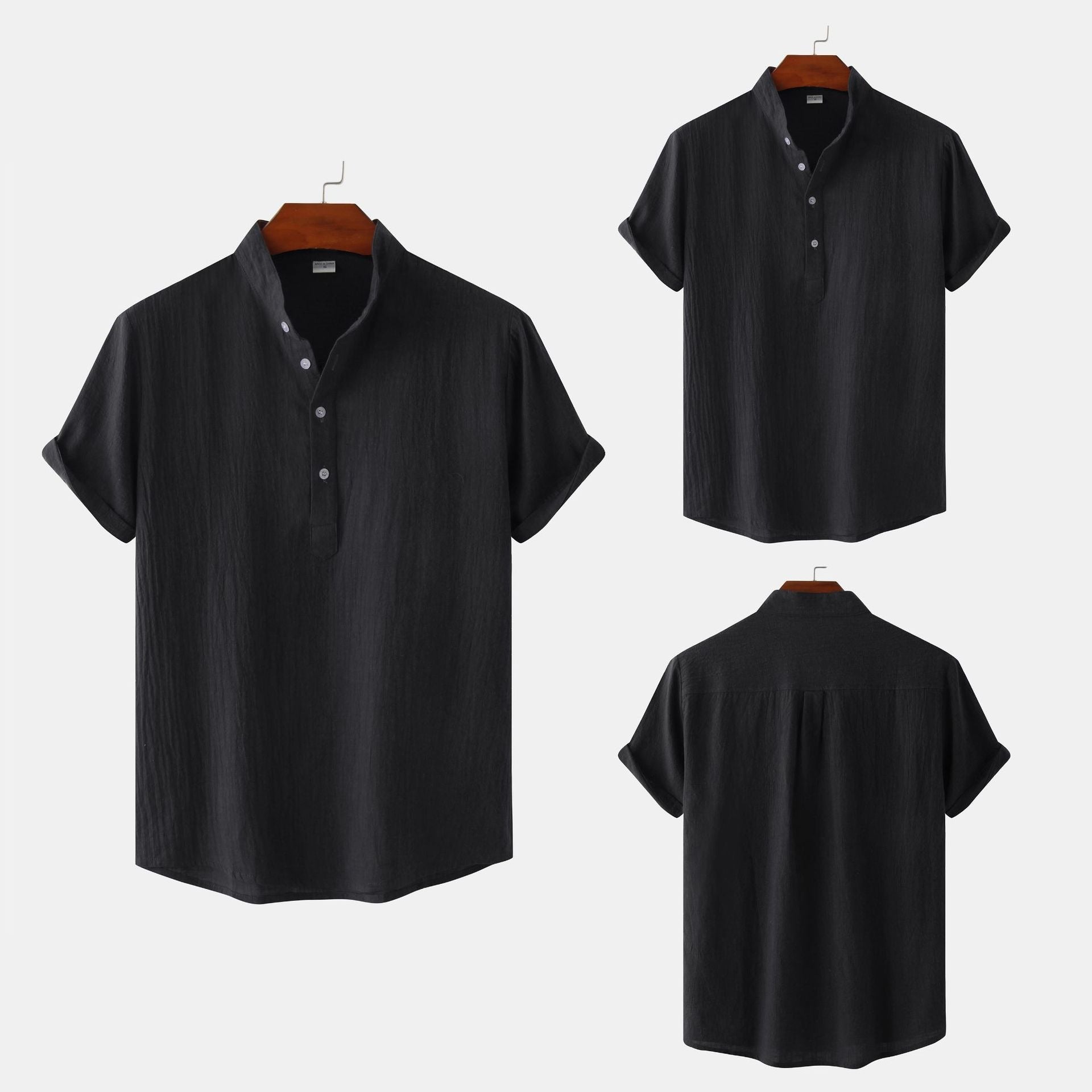 Standing Collar Cotton-Linen Shirt