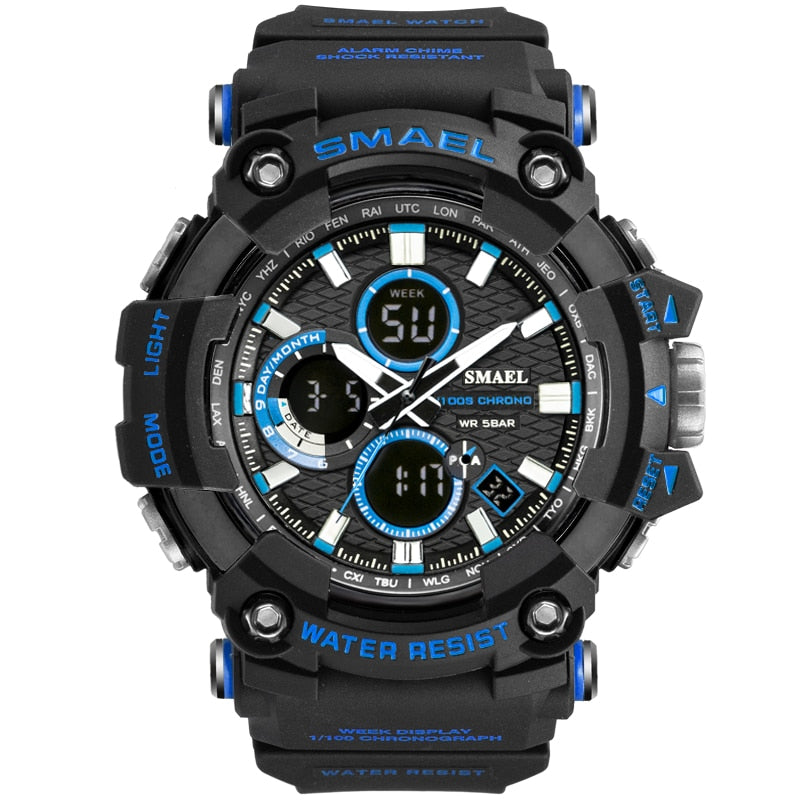 SMAEL 1802D Men's Dual Time Military Sport Watch — 50M Waterproof