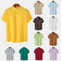 Standing Collar Cotton-Linen Shirt