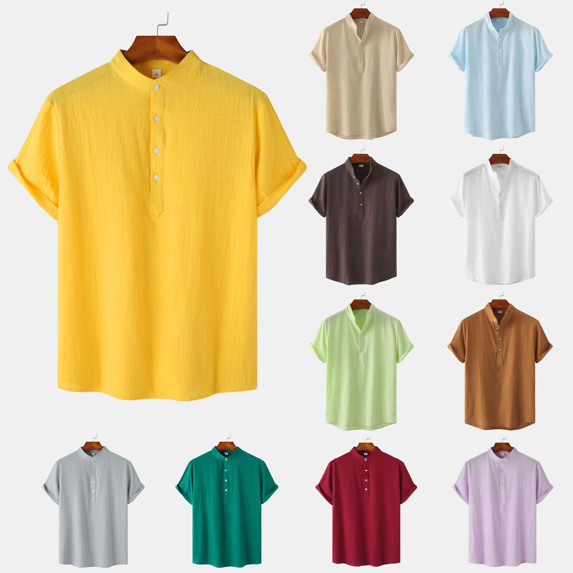 Standing Collar Cotton-Linen Shirt