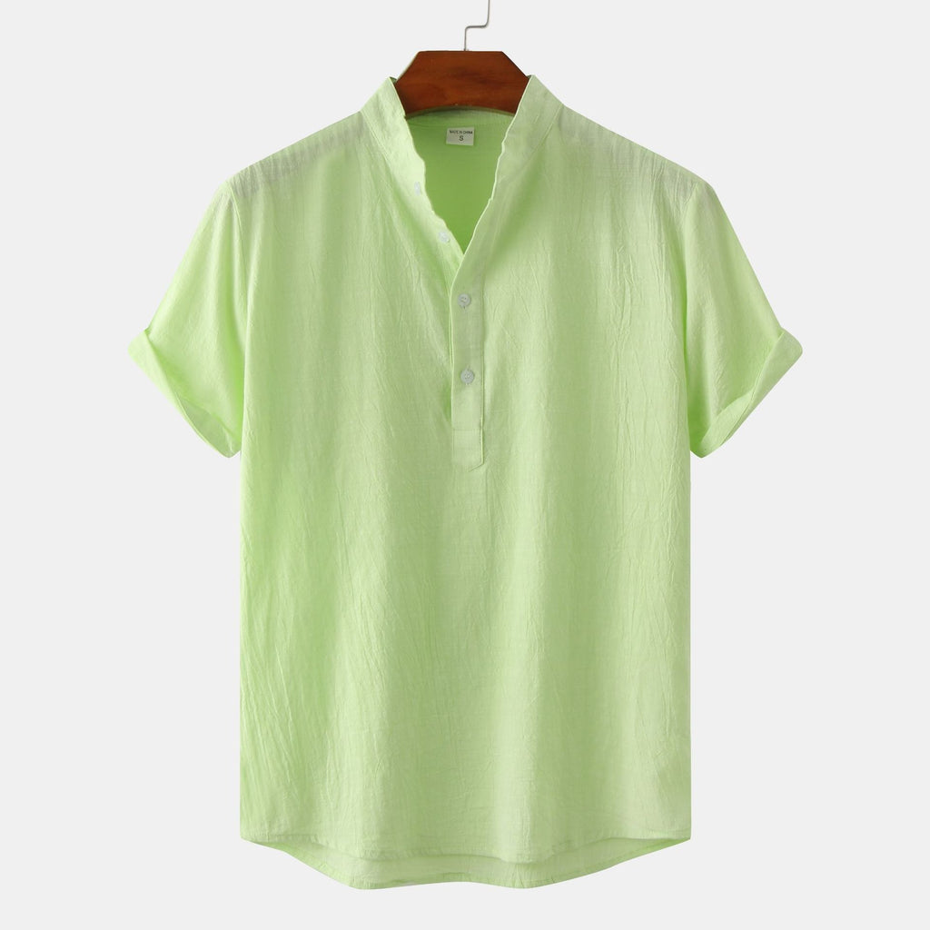 Standing Collar Cotton-Linen Shirt