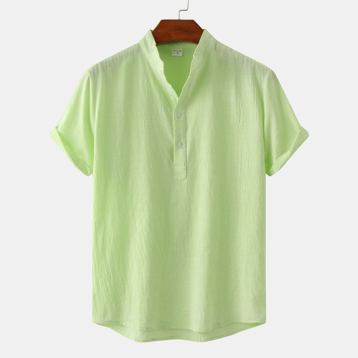 Standing Collar Cotton-Linen Shirt